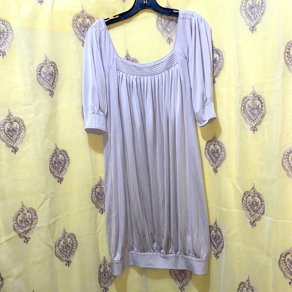 100% SILK CATHERINE MALANDRINO DRESS LIGHT GREY SZ P/S FULL FIT
